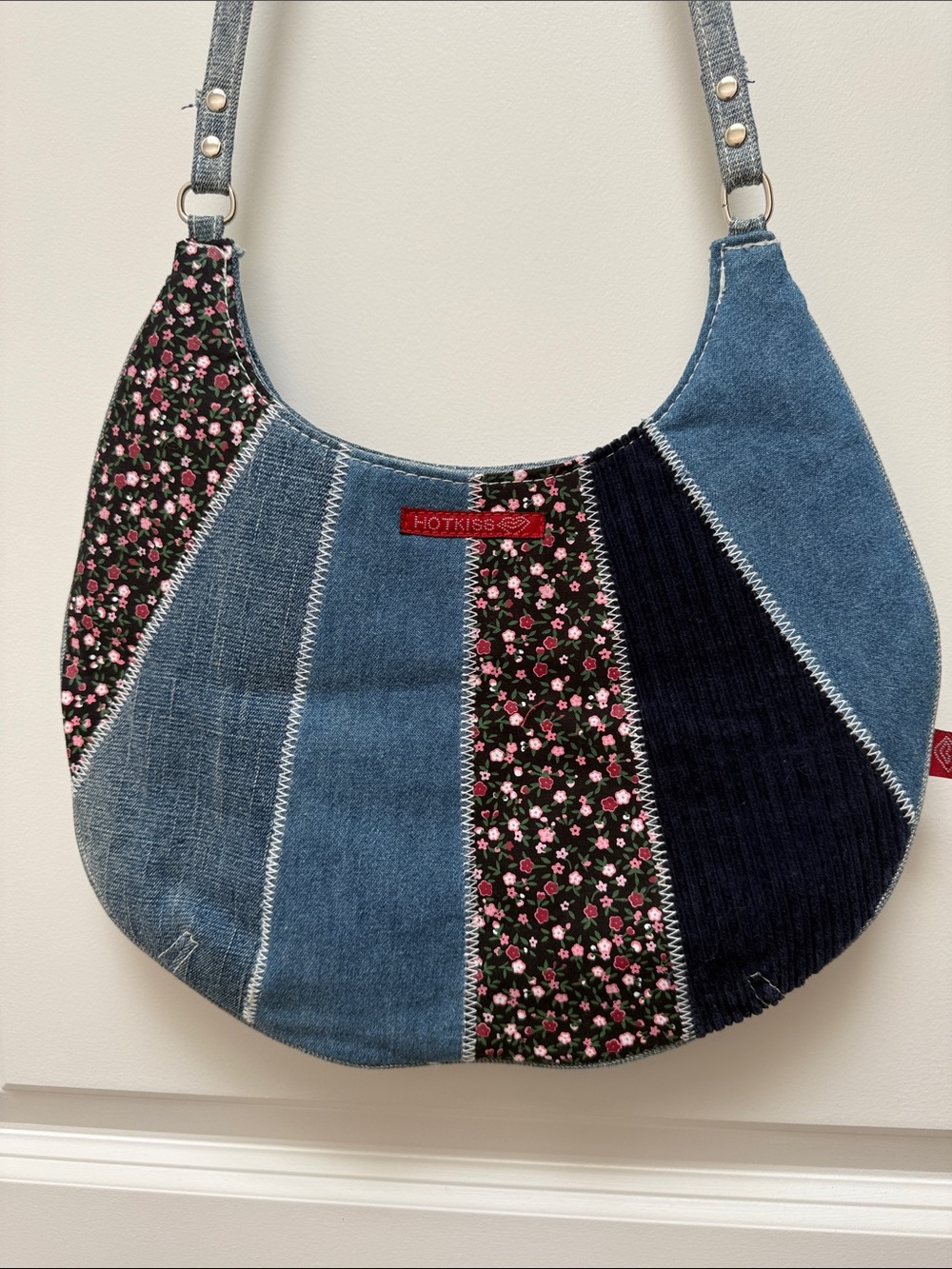 Hot Kiss Y2K Patchwork Denim and Ditsy Print Floral Shoulder Bag